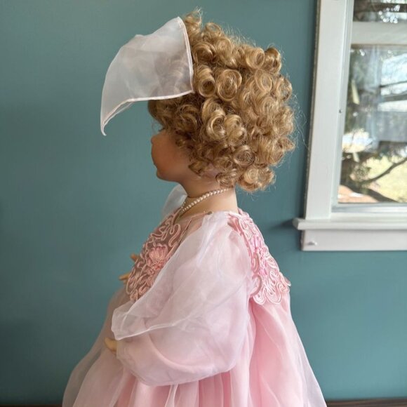 Vintage Doll German Ruby Doll Collection Porcelain Pink Dress Ribbon Curly Blond - Picture 6 of 10